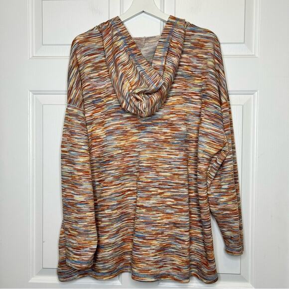 Soleillee Multi Color Knit Hoodie Long Sleeve V Neck Pullover Sweater 2X - Picture 3 of 5